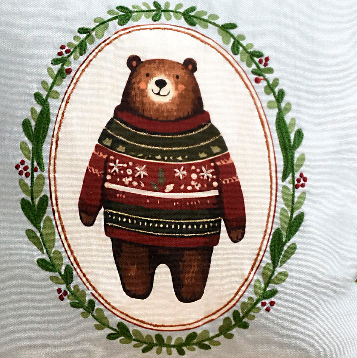 Tufted Embroidery Bear Cotton Cushion Cover 40x40cm Nestasia