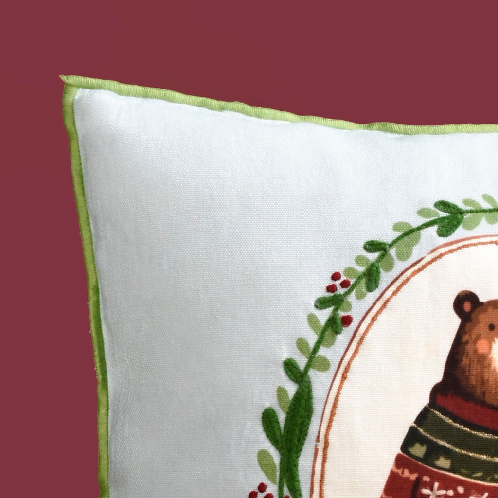 Tufted Embroidery Bear Cotton Cushion Cover 40x40cm Nestasia