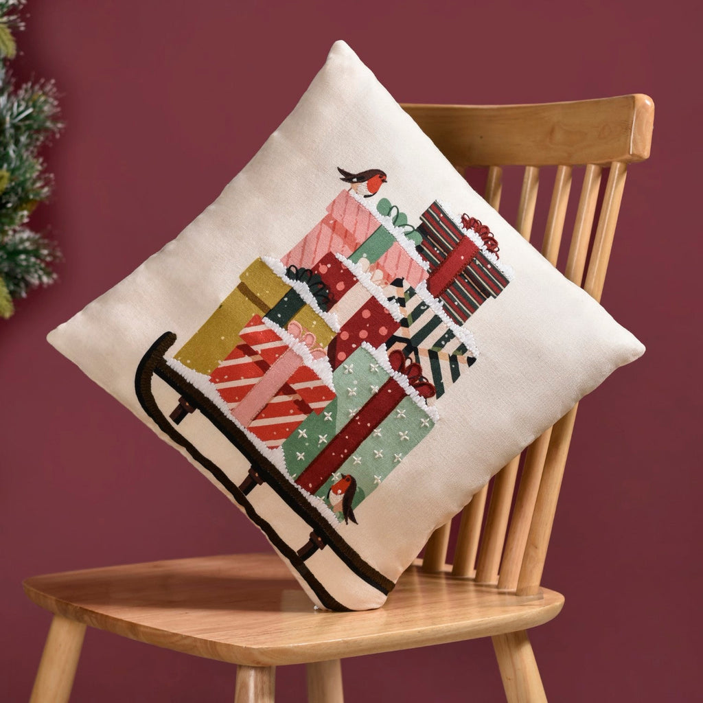 Embroidered Christmas Gifts Cushion Cover 40x40cm Nestasia