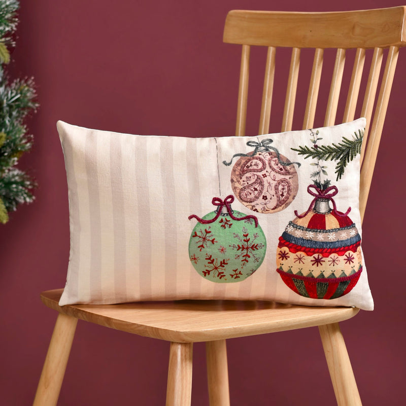Embroidered Christmas Ornament Cotton Cushion Cover 50x30cm Nestasia