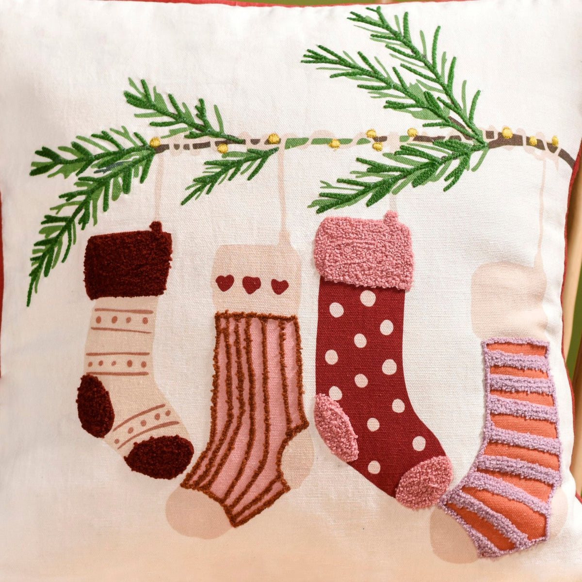 Embroidered Stockings Cotton Cushion Cover 40x40cm Nestasia