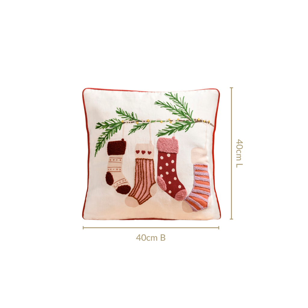 Embroidered Stockings Cotton Cushion Cover 40x40cm Nestasia