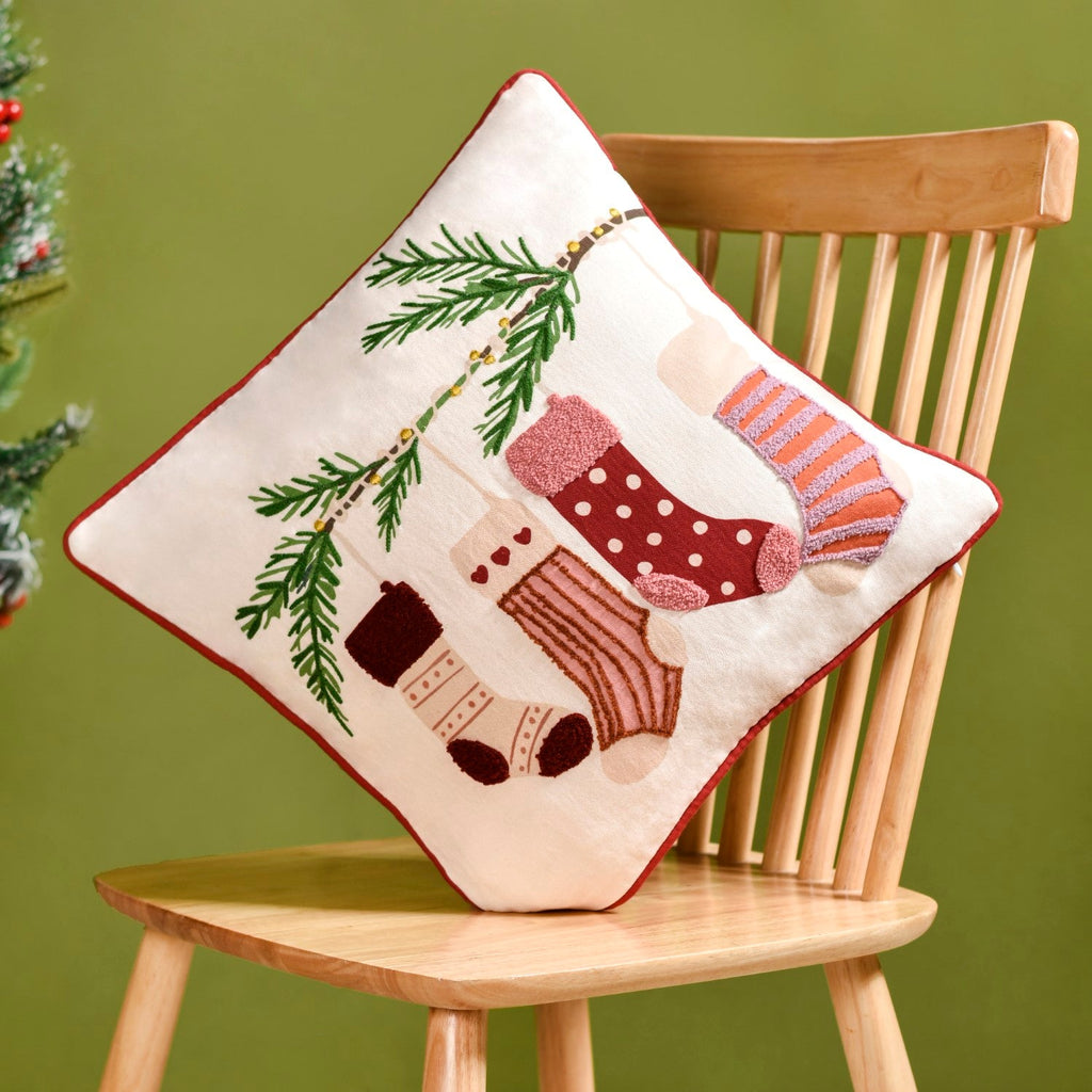 Embroidered Stockings Cotton Cushion Cover 40x40cm Nestasia
