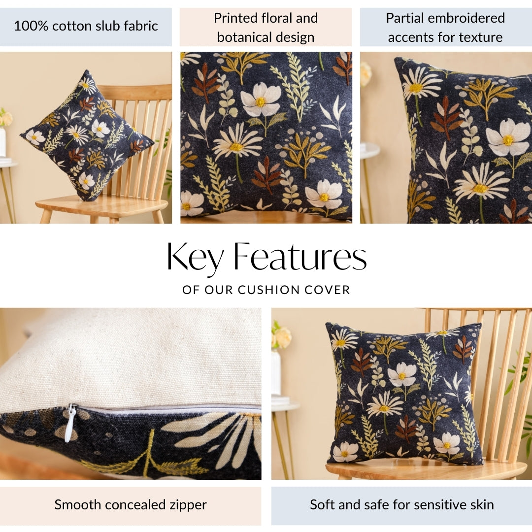 Embroidered Garden Cotton Cushion Cover 40x40cm Nestasia