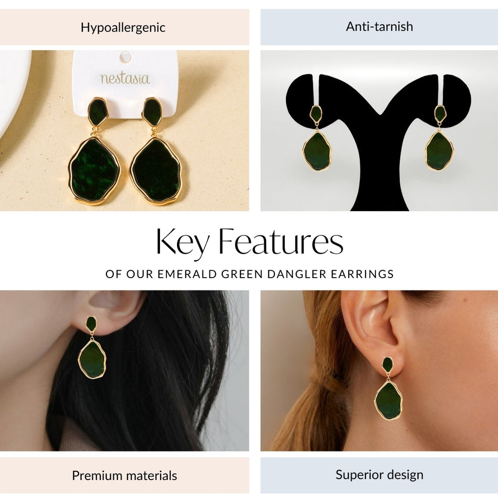Emerald Green Dangler Earrings Nestasia