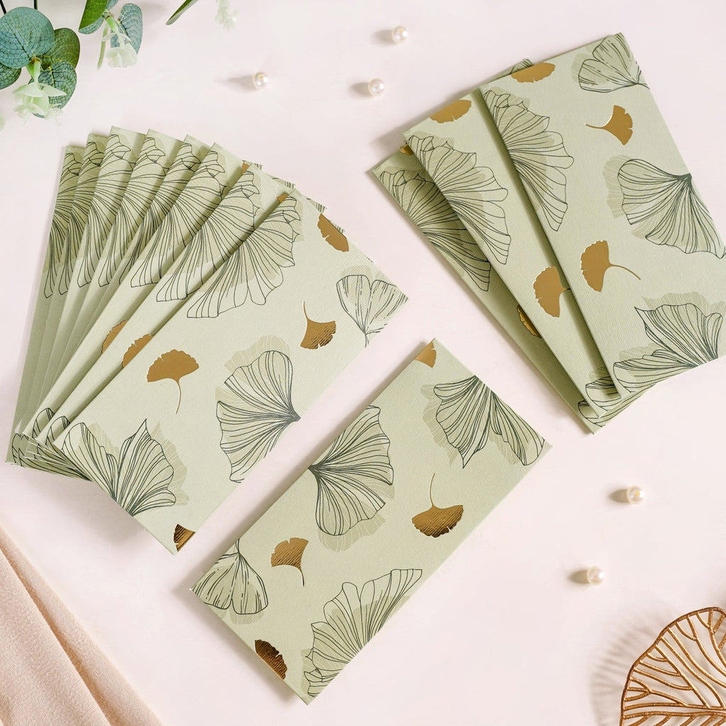 Oriental Glam Designer Set Of 12 Money Envelope Sage Green Nestasia
