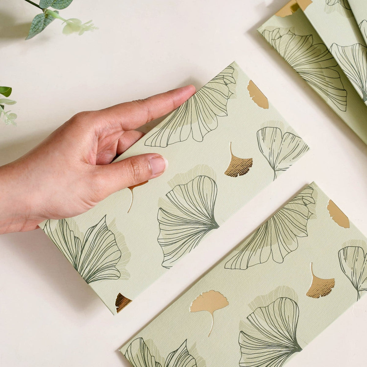 Oriental Glam Designer Set Of 12 Money Envelope Sage Green Nestasia
