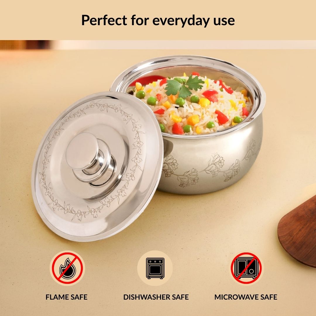 Etched Floral Insulated Stainless Steel Casserole 3000ml Nestasia