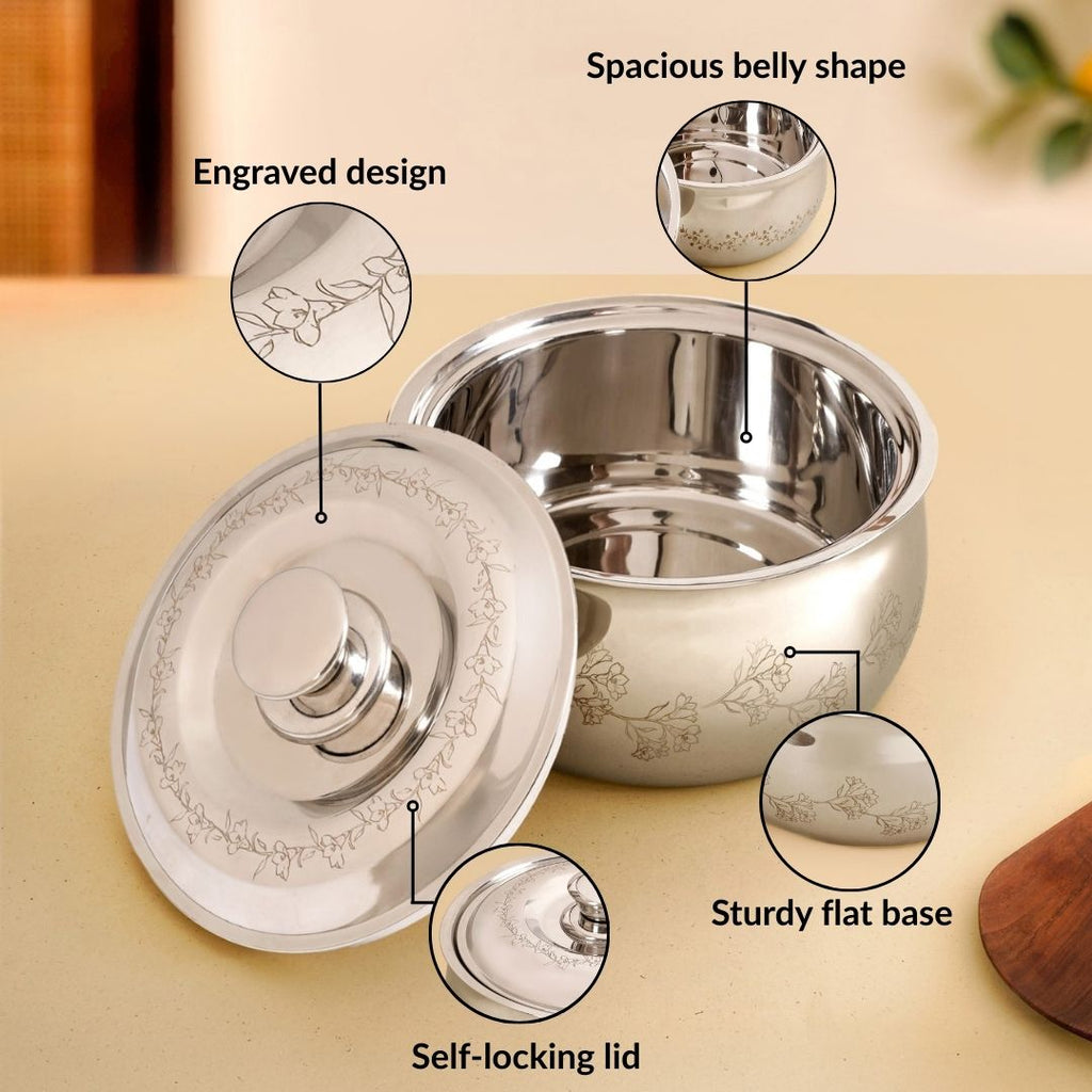 Etched Floral Insulated Stainless Steel Casserole 3000ml Nestasia