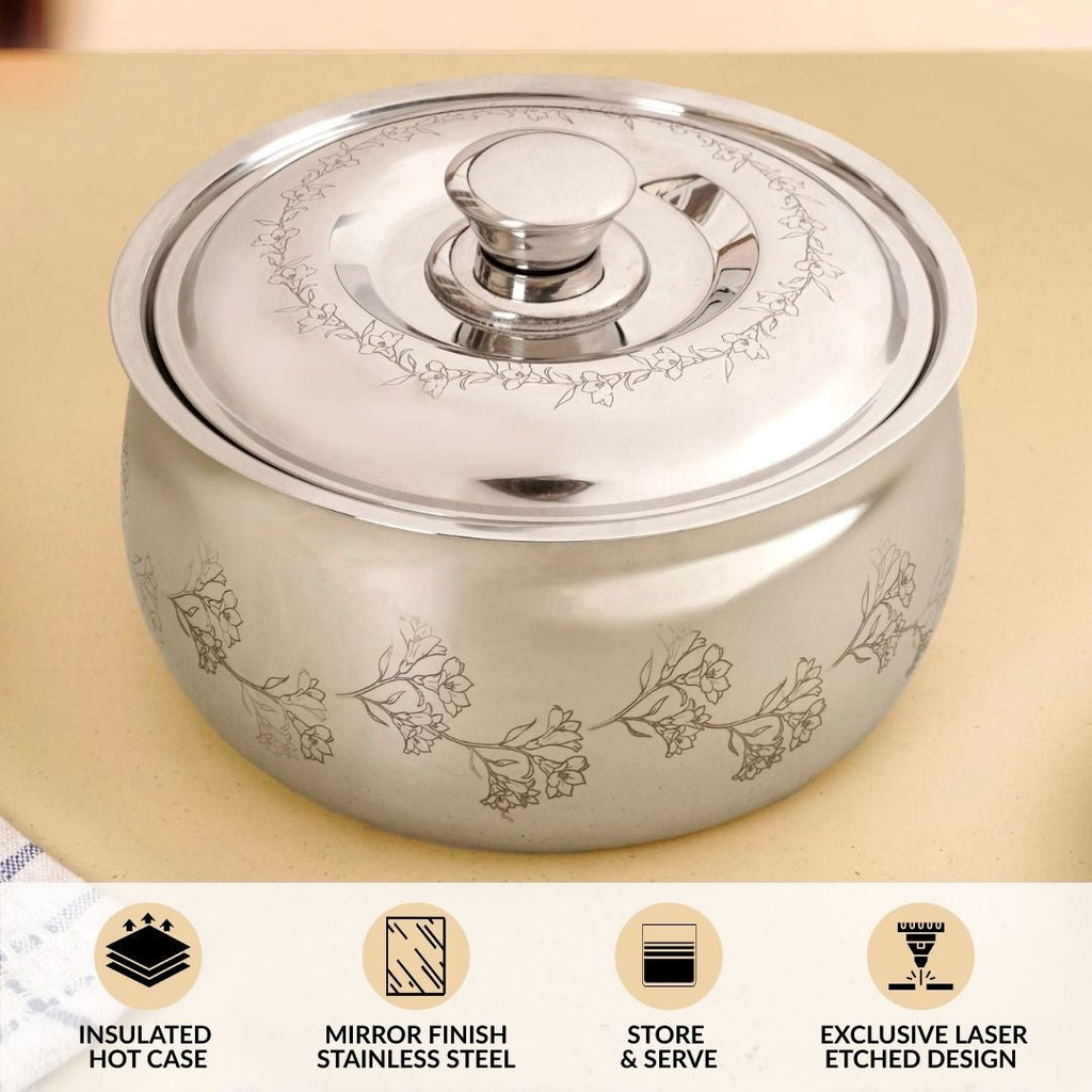 Etched Floral Insulated Stainless Steel Casserole 3000ml Nestasia