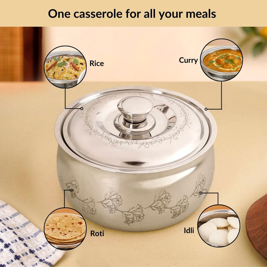 Etched Floral Insulated Stainless Steel Casserole 3000ml Nestasia
