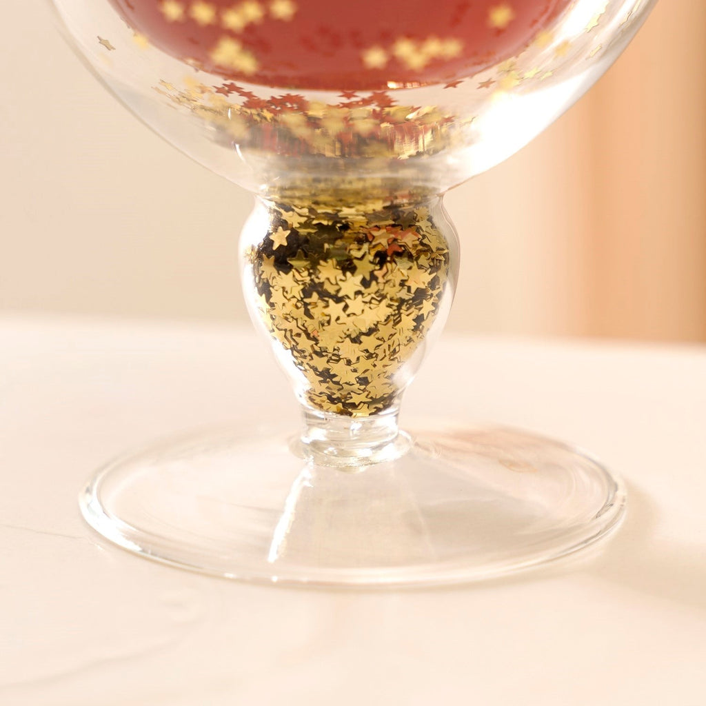 Set Of 2 Gold Confetti Filled Double Walled Wine Glass Goblet 250ml Nestasia