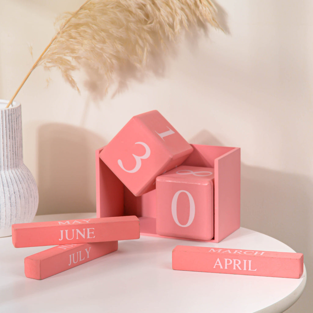 Pink Wooden Table Calendar Nestasia