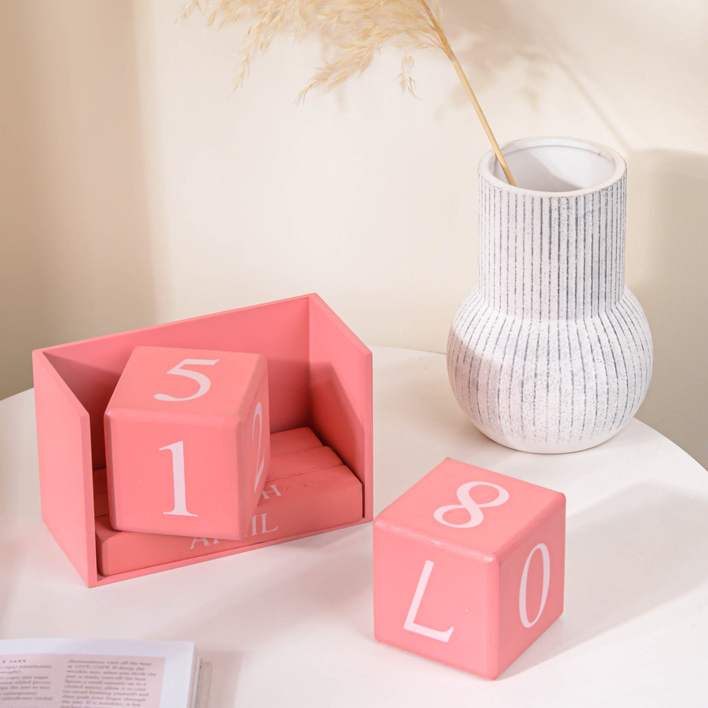 Pink Wooden Table Calendar Nestasia
