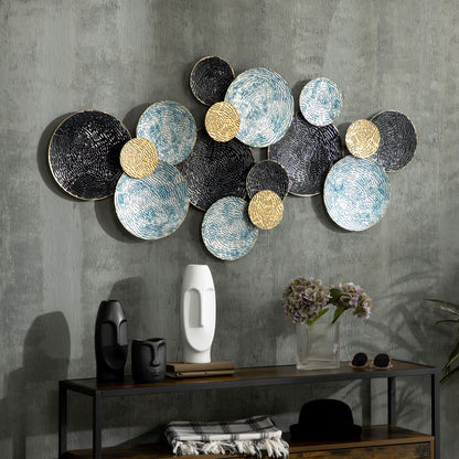 3D Metal Wall Art Modern Circle Hanging Wall Sculptures Home Decor For Living Room Bedroom Dining Room, Blue Black Gold