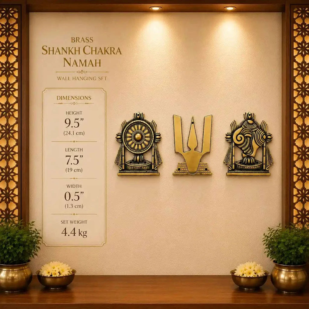 Brass Shankh Chakra Namah Wall Hanging Set (9.5 Inch) Vedansh Craft