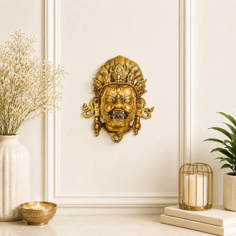 Brass Yali / Kirtimukha Face Wall Hanging (14 Inch) Vedansh Craft