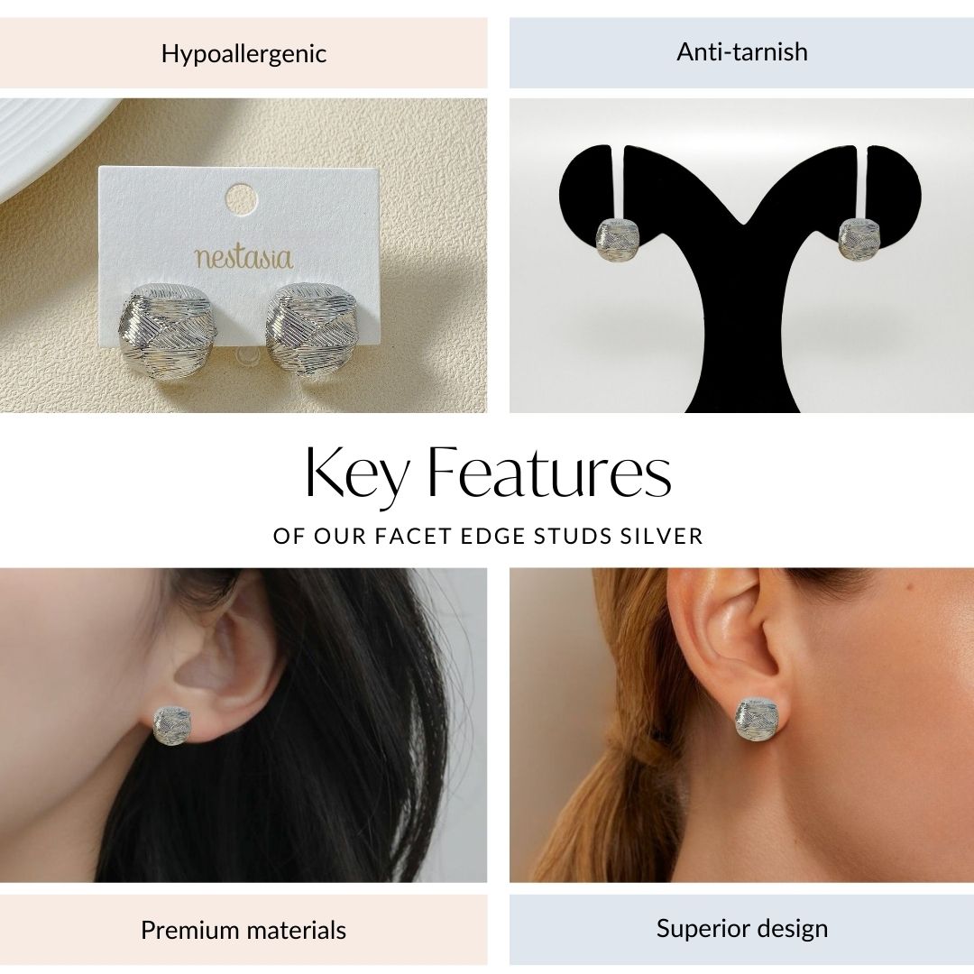 Facet Edge Studs Silver Nestasia