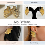 Fairy Wings Statement Earrings Gold Nestasia