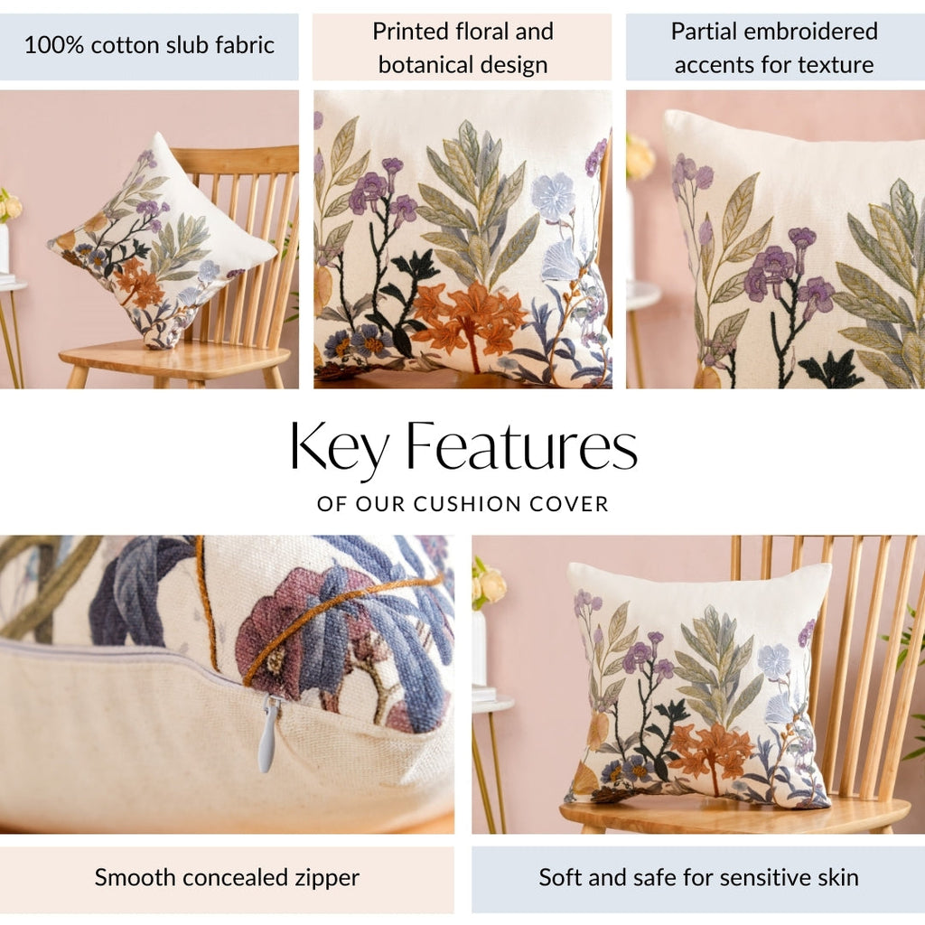 Fairytopia Slub Cotton Embroidered Cushion Cover 40x40cm Nestasia