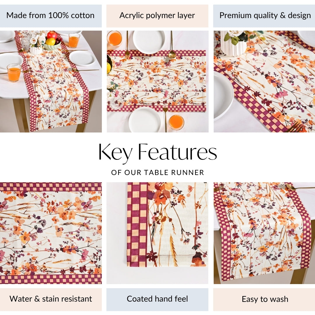 Checkered Border 6 Seater Runner 185x35cm Nestasia