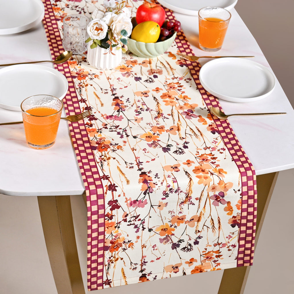Checkered Border 6 Seater Runner 185x35cm Nestasia