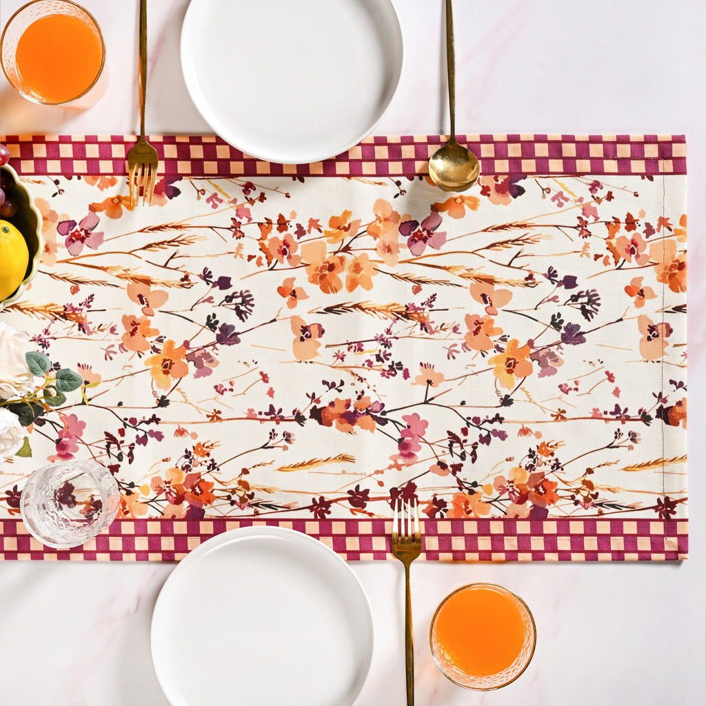 Checkered Border 6 Seater Runner 185x35cm Nestasia