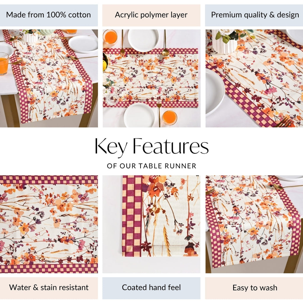 Checkered Border Cotton 8 Seater Runner 264x35cm Nestasia