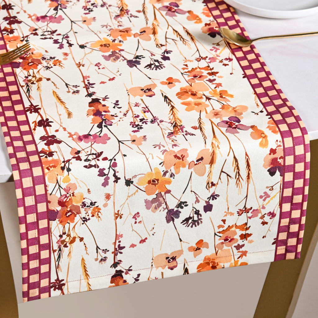 Checkered Border Cotton 8 Seater Runner 264x35cm Nestasia