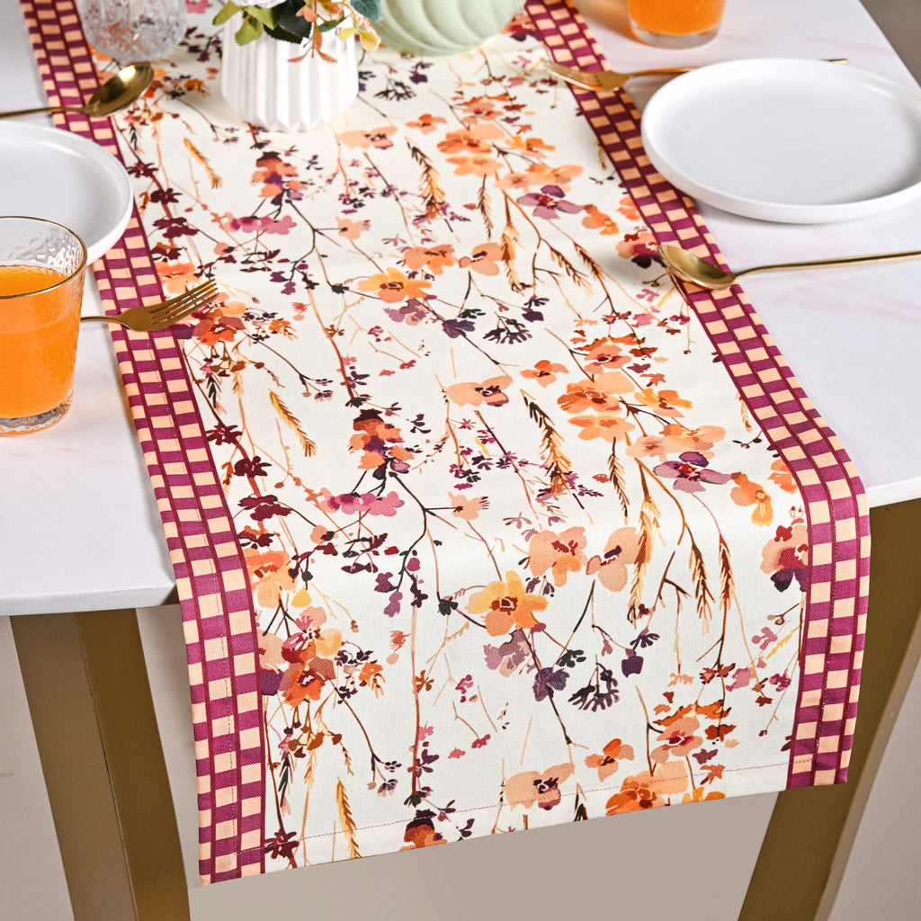 Checkered Border Cotton 8 Seater Runner 264x35cm Nestasia