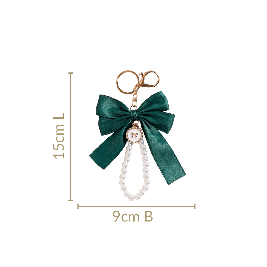 Green Satin Bow Keyring With Metal Hooks Nestasia