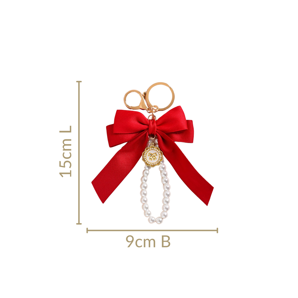 Charming Red Bow Keychain With Pearls Nestasia