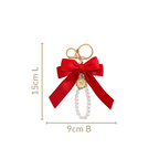 Charming Red Bow Keychain With Pearls Nestasia