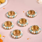 Set Of 6 Metal Tea Light Holders With Faux Pearls Nestasia