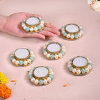 Set Of 6 Metal Tea Light Holders With Faux Pearls Nestasia