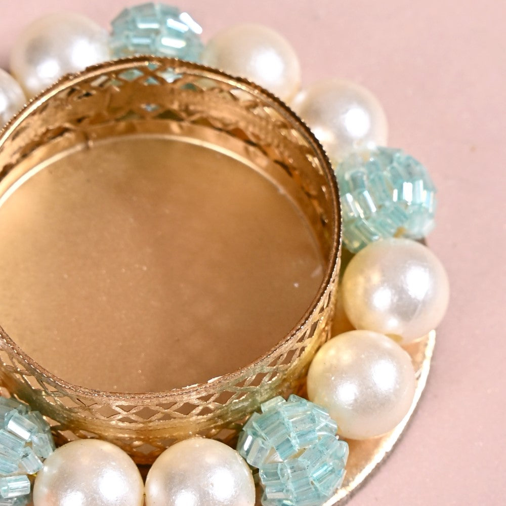 Set Of 6 Metal Tea Light Holders With Faux Pearls Nestasia