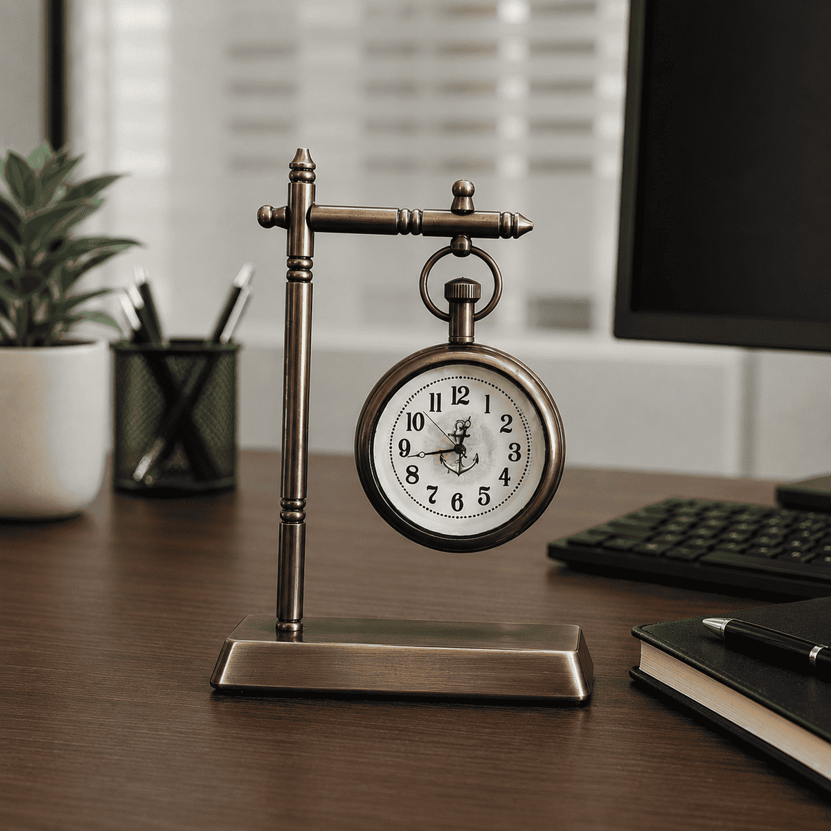 Brass Hanging Table Clock with Stand (5.5 Inch) Vedansh Craft