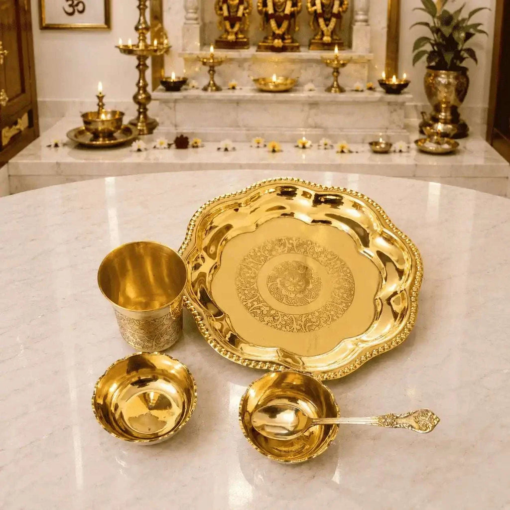 Brass Pooja Bhog Thali Set (7 Inch) Vedansh Craft