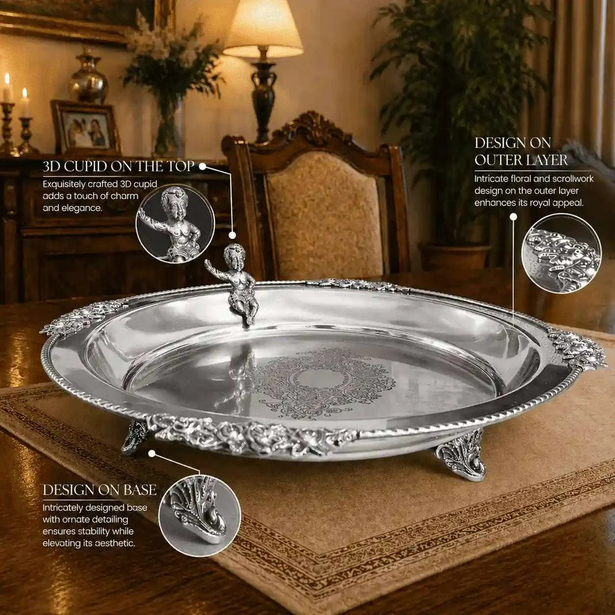Brass Round Serving Tray / Plate (11.5 Inch) Vedansh Craft