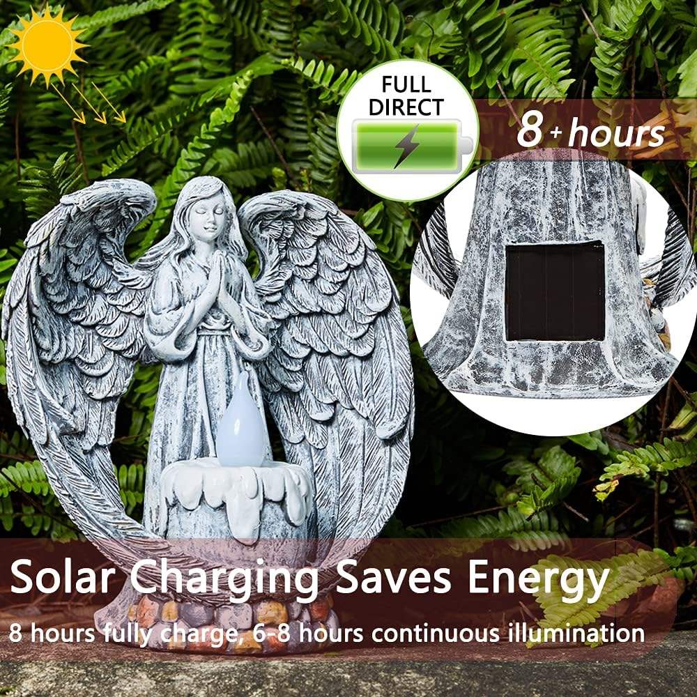 Resin Praying Wings Angel Figurines Solar Garden Statues Outdoor Sculptures For Cemetery Decorations