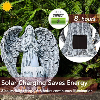 Resin Praying Wings Angel Figurines Solar Garden Statues Outdoor Sculptures For Cemetery Decorations