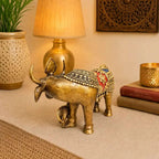 Brass Dhokra Kamdhenu Cow with Calf Statue (6.5 Inch) Vedansh Craft
