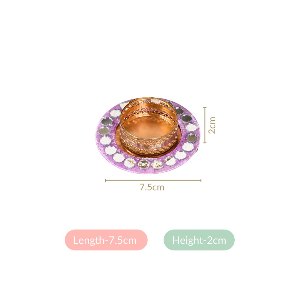 Lavender Tealight Holders With Mirror Decoration Set Of 6 Nestasia