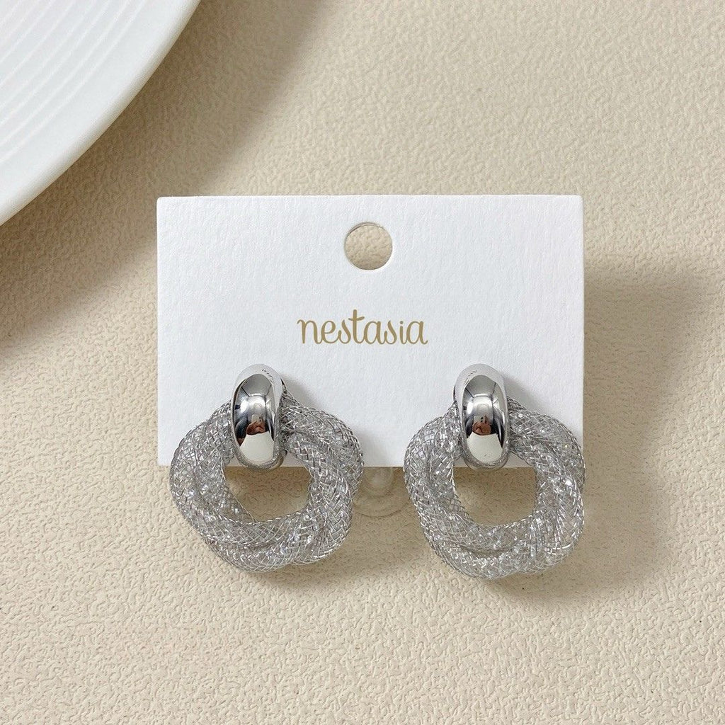 Fine Weave Chic Silver Knotted Earrings Nestasia
