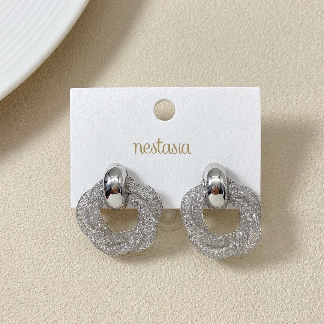 Fine Weave Chic Silver Knotted Earrings Nestasia