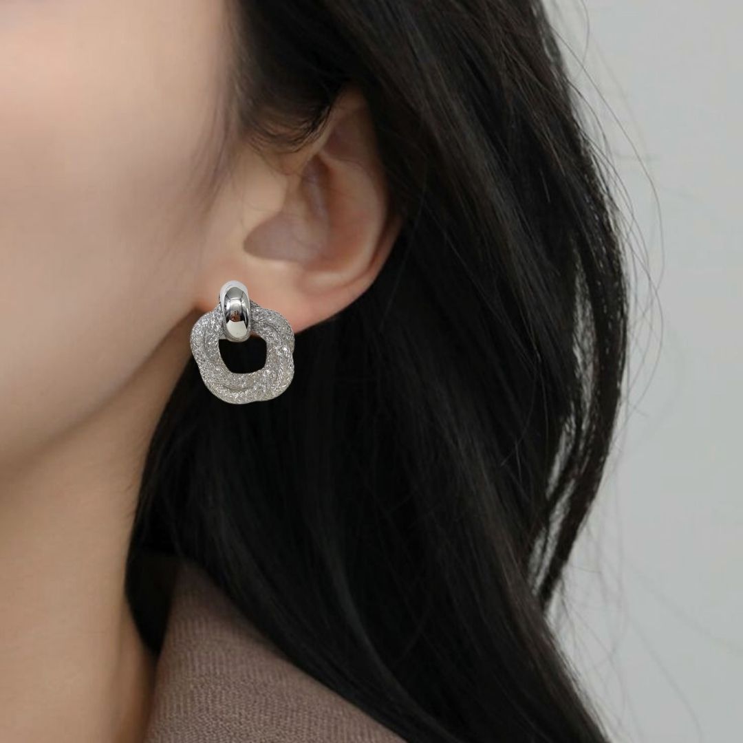 Fine Weave Chic Silver Knotted Earrings Nestasia