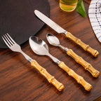 Rustic Bamboo Design Stainless Steel Cutlery Set Of 4 Nestasia