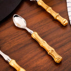 Rustic Bamboo Design Stainless Steel Cutlery Set Of 4 Nestasia