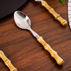 Rustic Bamboo Design Stainless Steel Cutlery Set Of 4 Nestasia