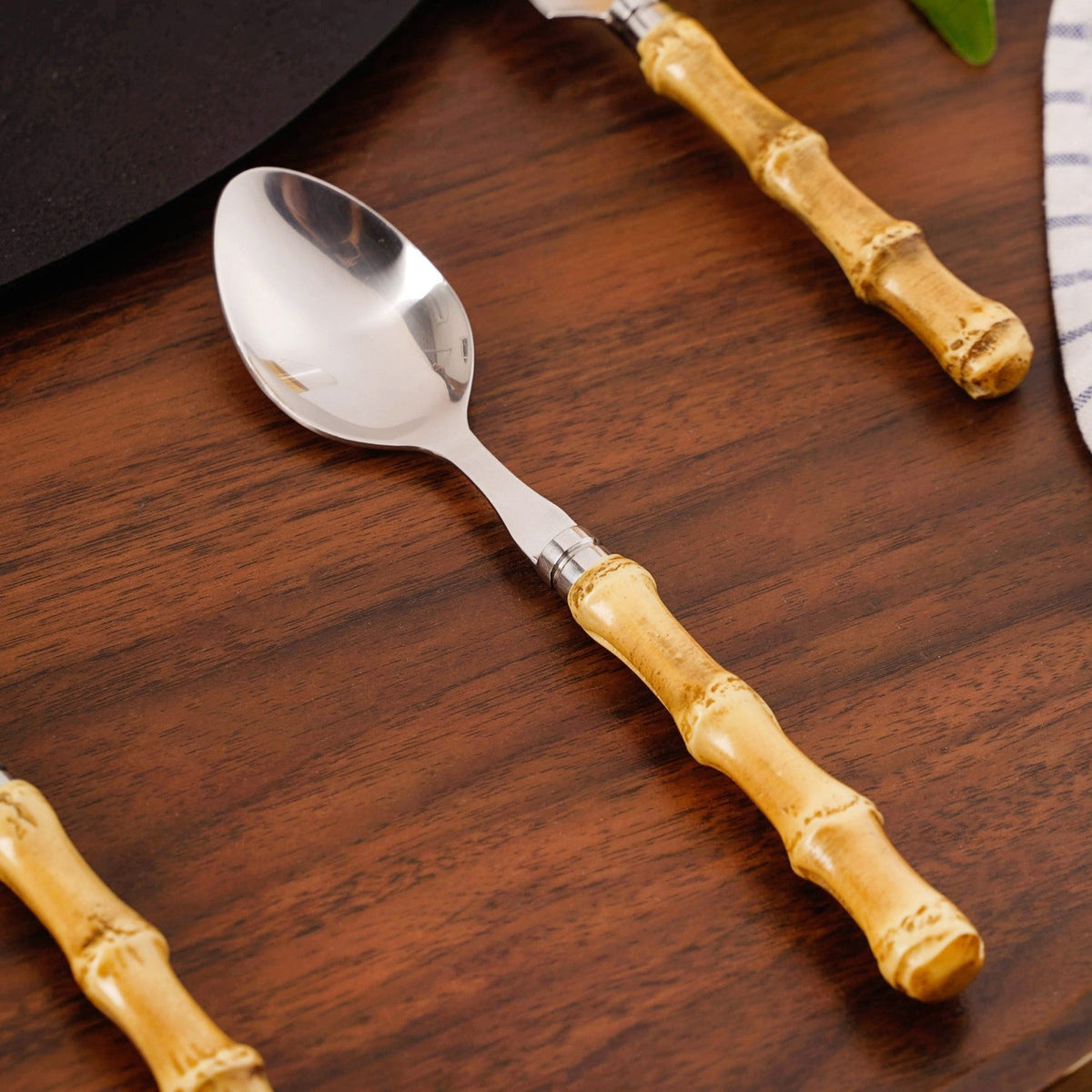 Rustic Bamboo Design Stainless Steel Cutlery Set Of 4 Nestasia